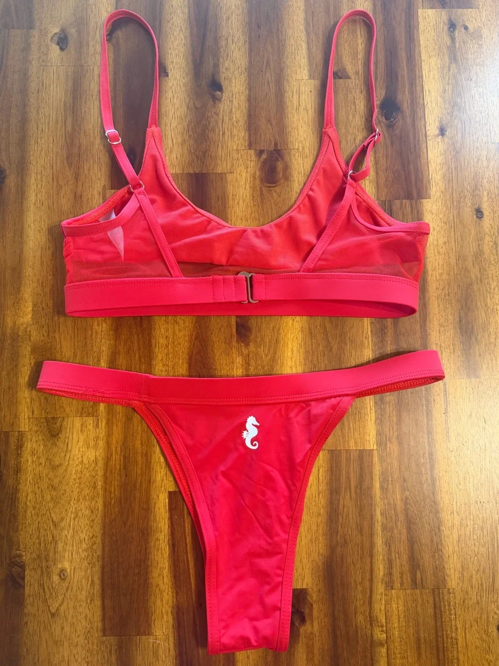 NWOT Sunny Co Clothing Red Mesh Bikini Set Bralette Top & Cheeky Bottom